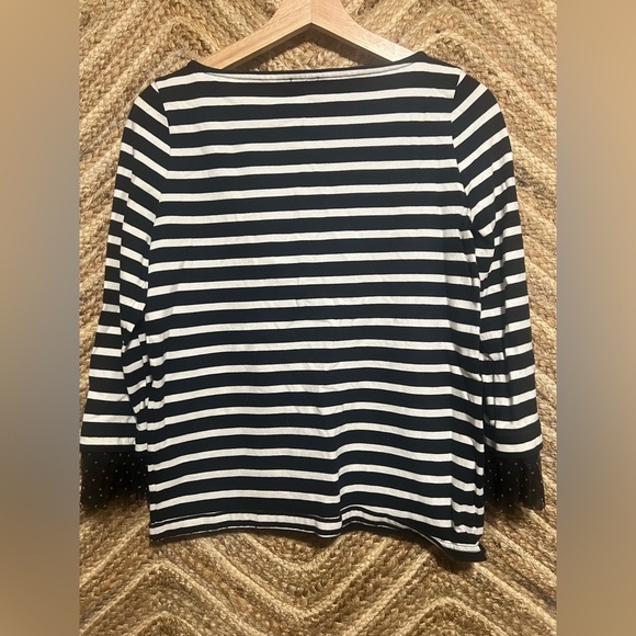 J.Crew Women's Black & White Striped Blouse with Polka Dot Tulle Cuffs,Sixe XS - Picture 3 of 9